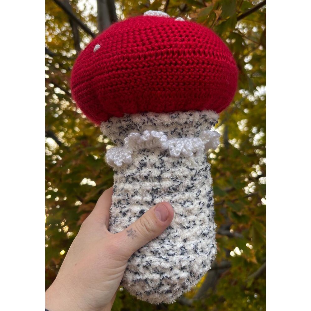 Handmade Velvet Pillow, Red Mushroom Plushie, Cottagecore Home Decor